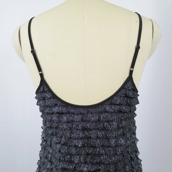 Free People Rows of Ruffles Dress Black Glitter Cascade Ruffle Slip Dress M NWOT - Picture 7 of 16